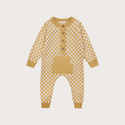 claude & co yellow knit check onesie