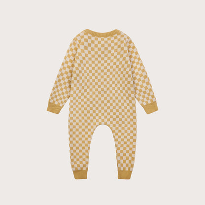 claude & co yellow knit check onesie