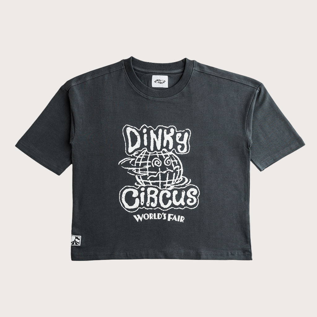 Dinky Circus Grey world fair globe t-shirt