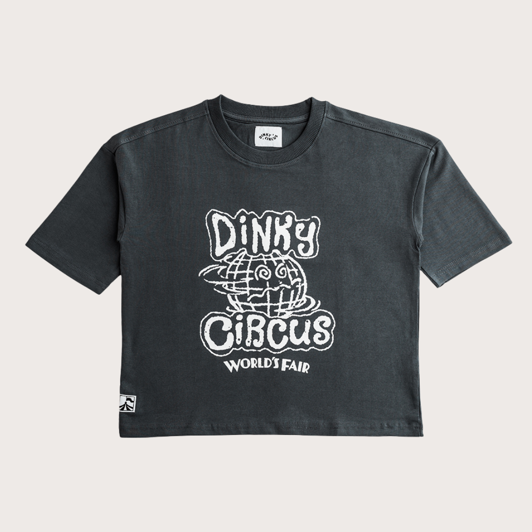 Dinky Circus Grey world fair globe t-shirt