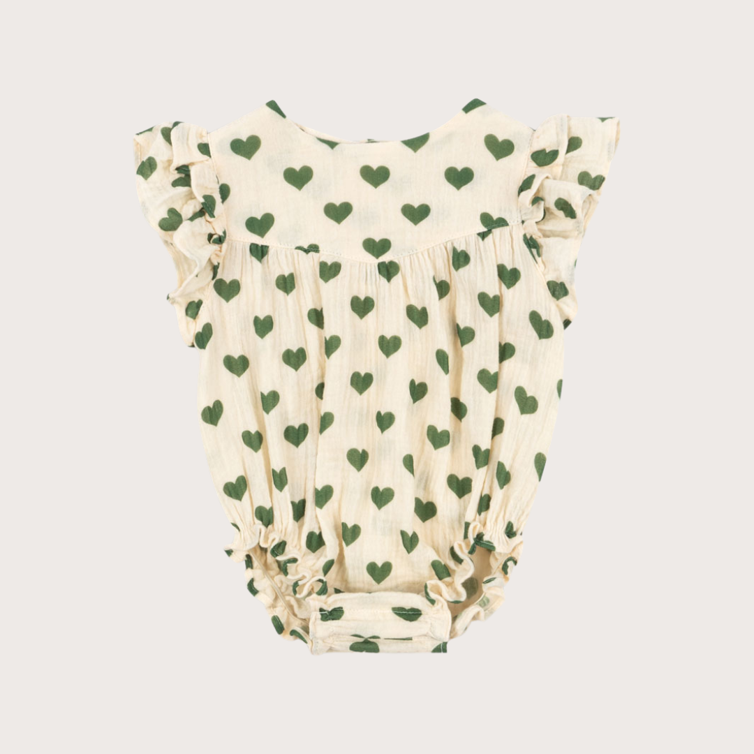 Konges Slojd Cream green heart muslin romper