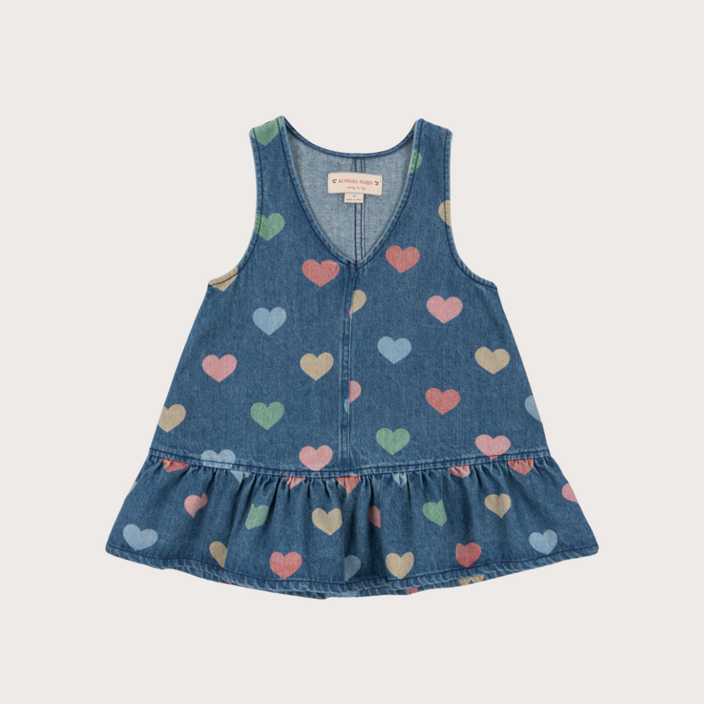 Konges Slojd Heart print denim sleeveless dress