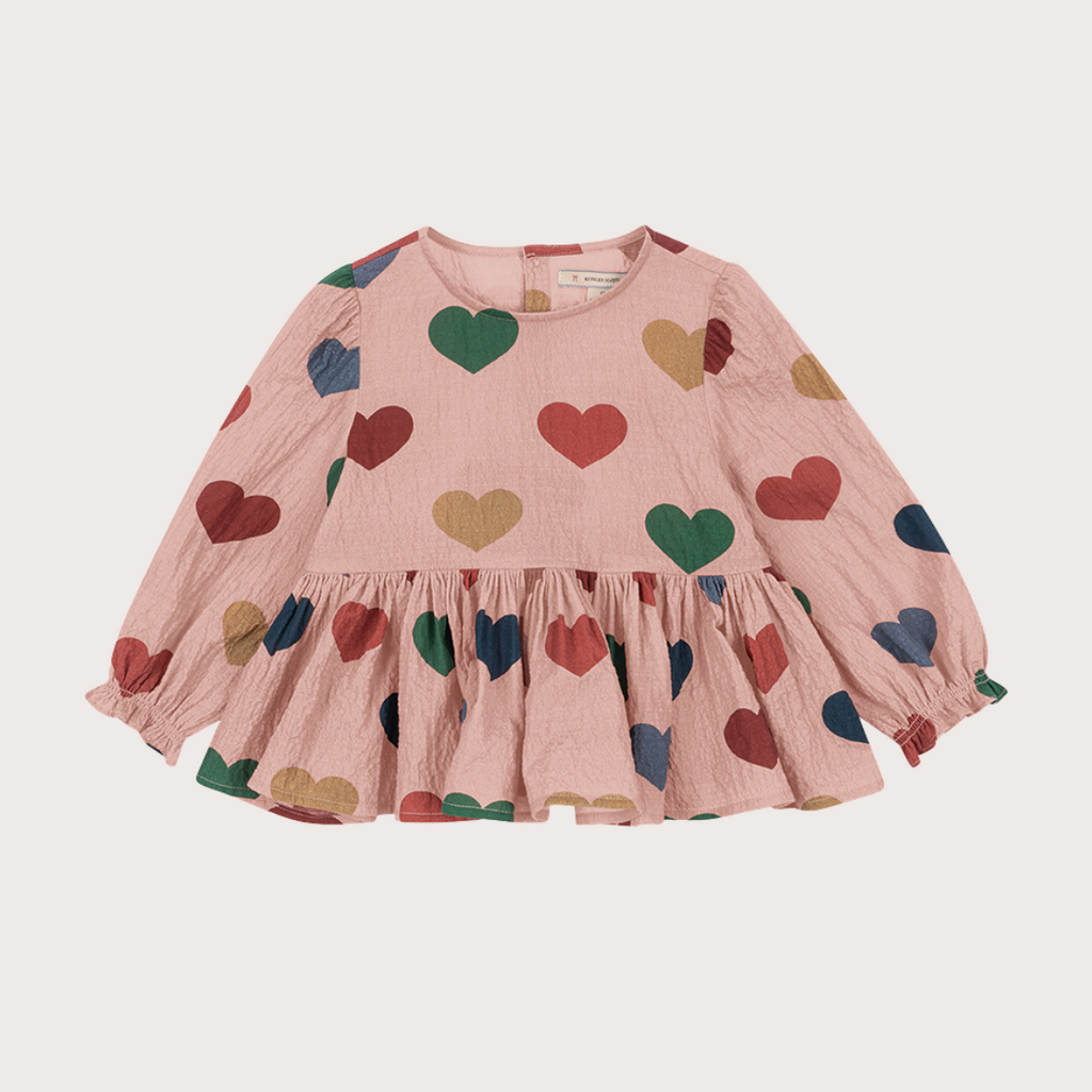 Konges Slojd Pink heart print ruffle blouse