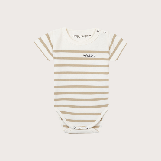 Maison Labiche Beige stripe embroidered onesie