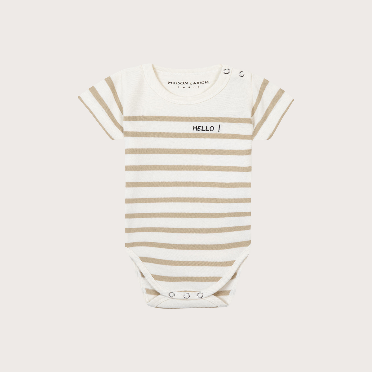Beige stripe embroidered onesie