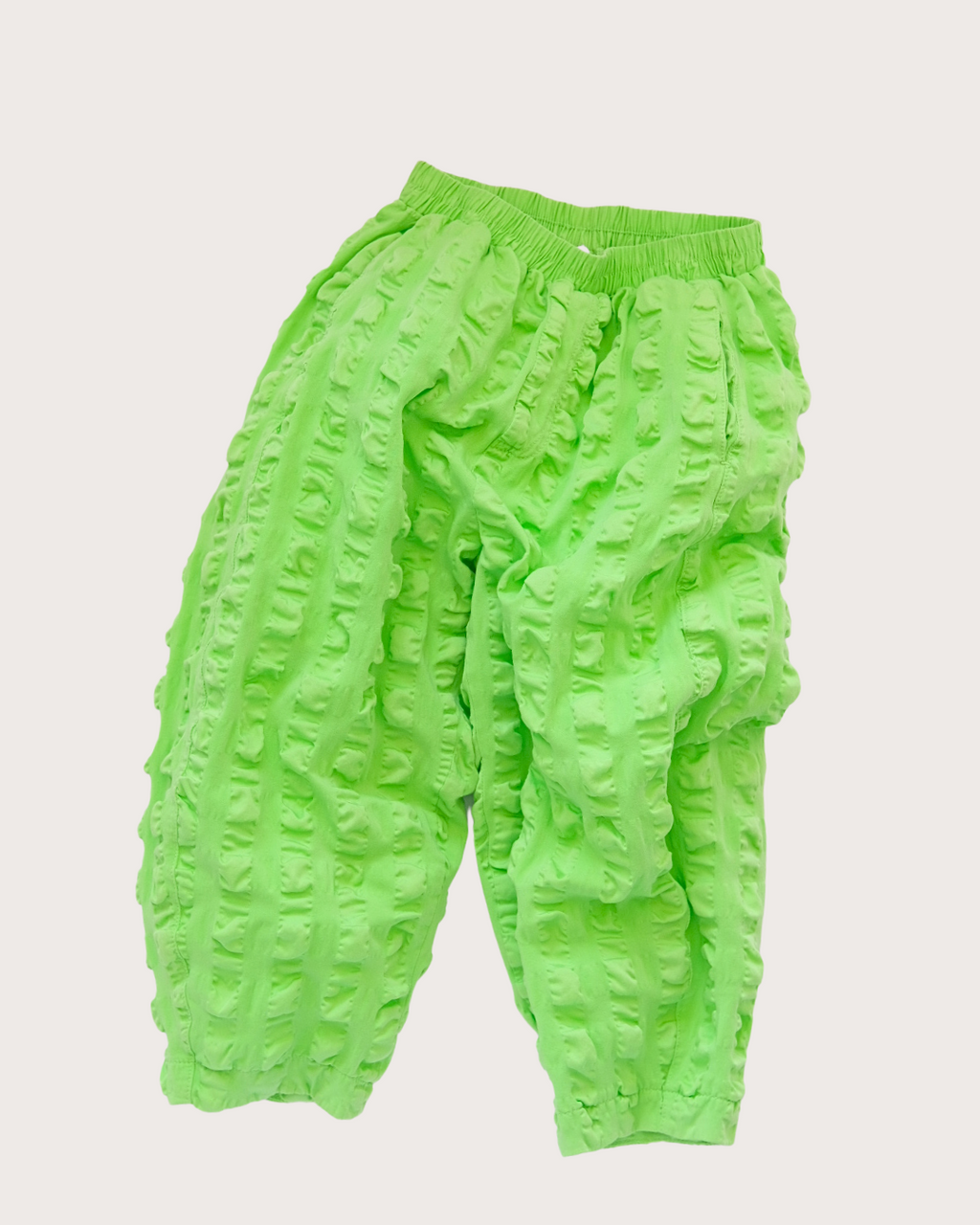 Manu giant seersucker barrel leg trousers in green, modern unisex kidswear