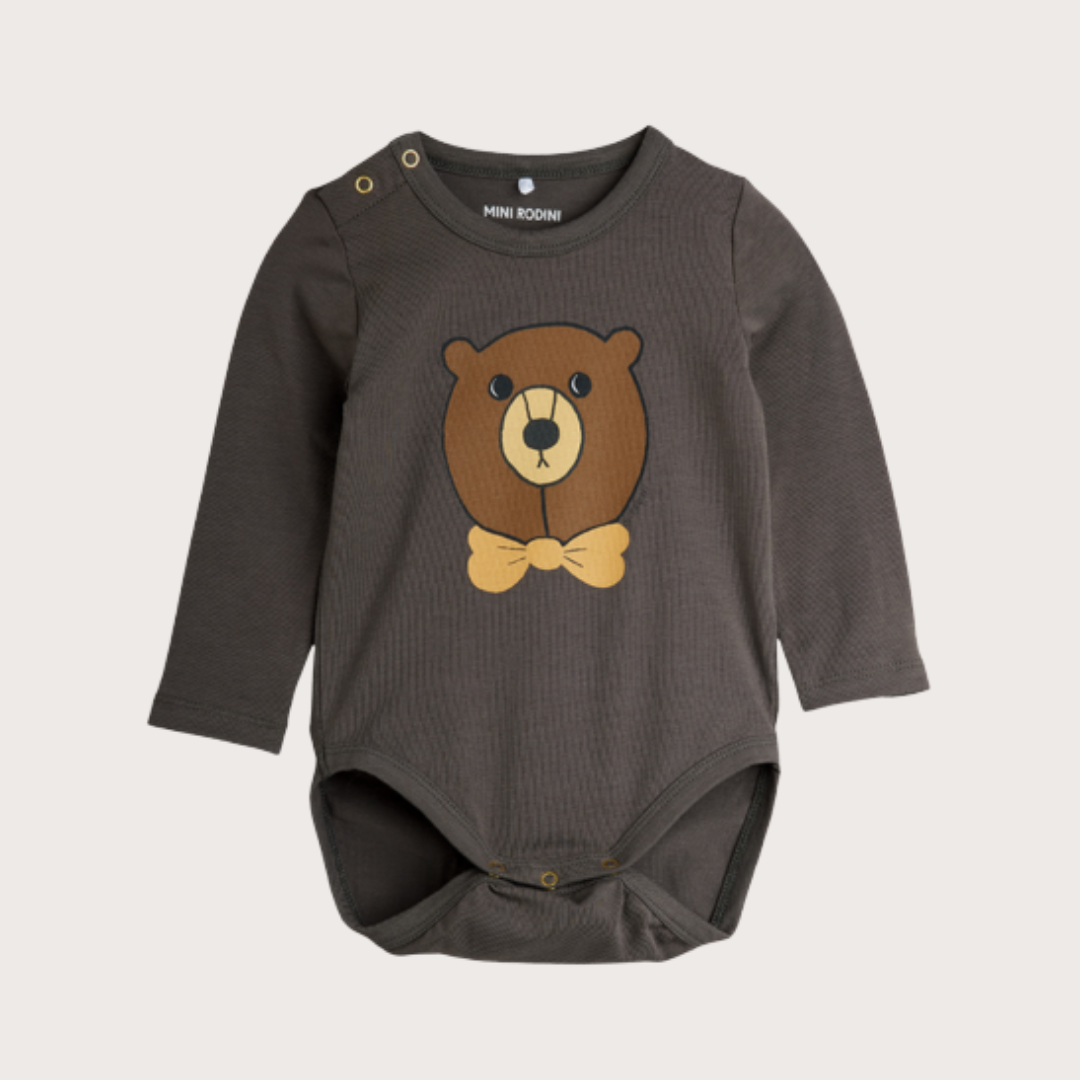 Mini Rodini Bear Print Long Sleeve Bodysuit