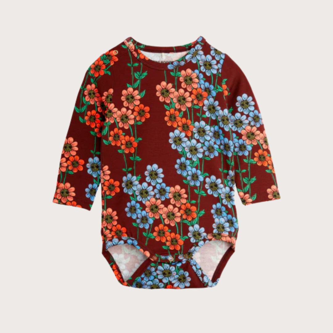 Mini Rodini Burgundy Daisy print Bodysuit