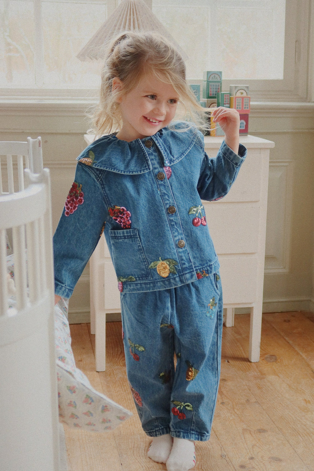 Konges Slojd Denim sequin fruits trousers