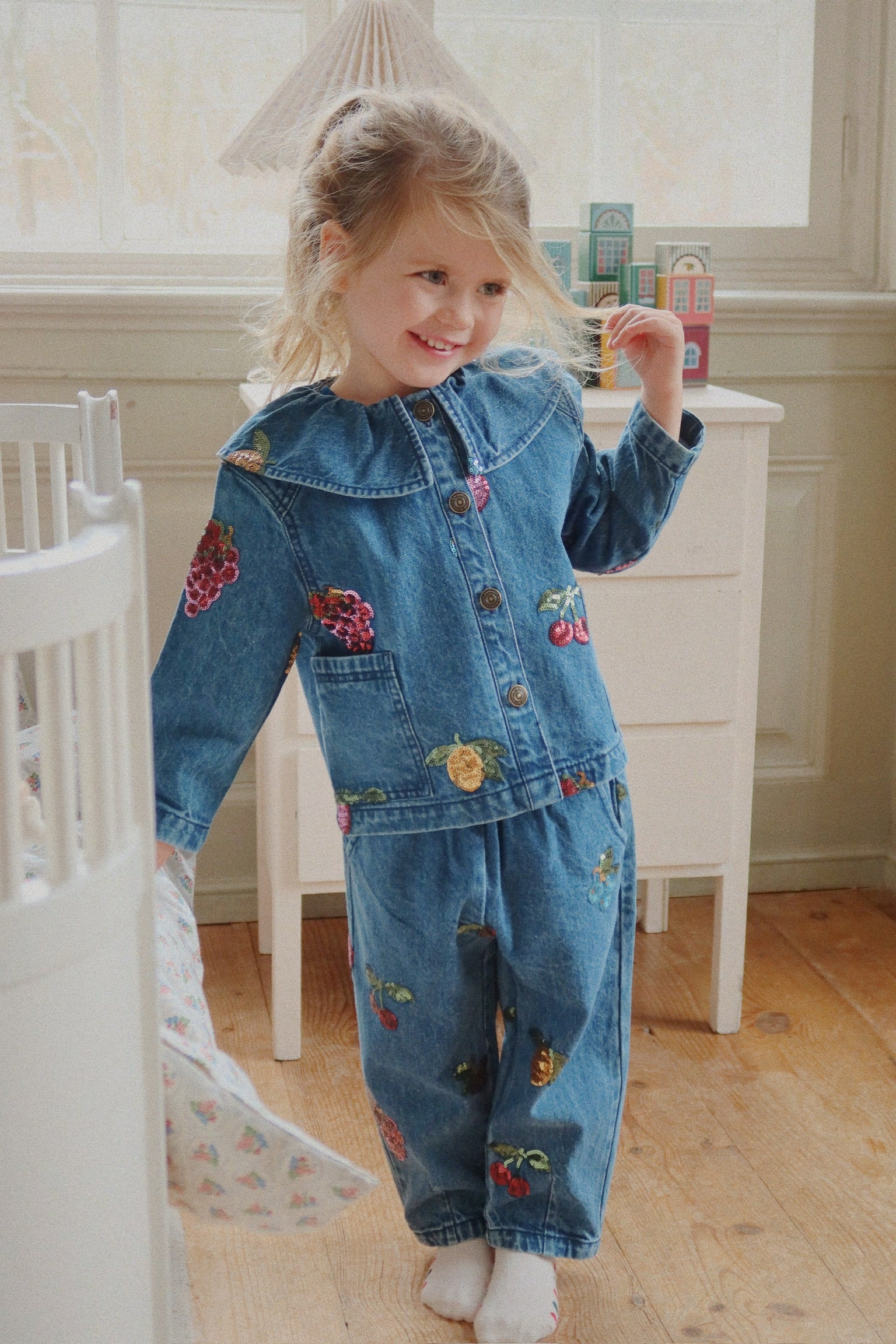Konges Slojd Denim sequin fruits trousers