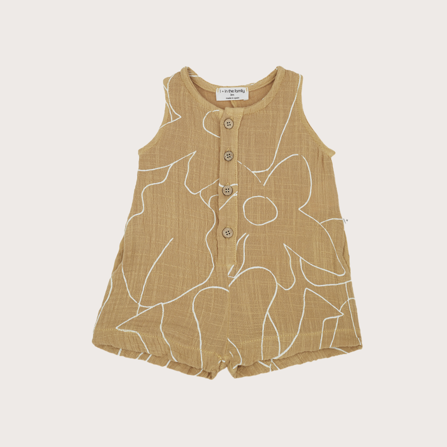 1+ in the family Flower print button romper
