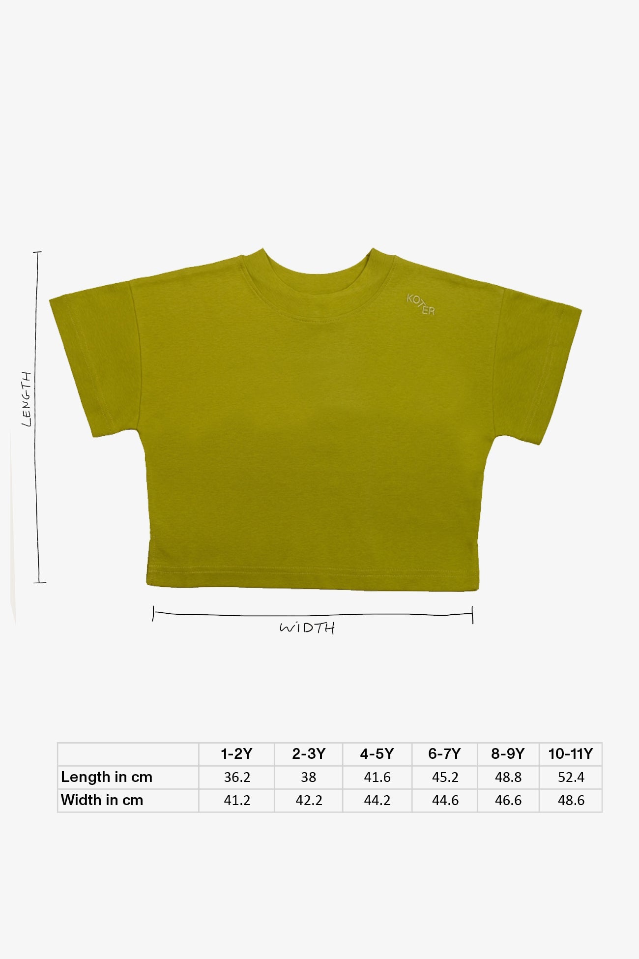 Rory oversized t-shirt size guide for kids ages 1-11 years - Studio Koter sizing chart