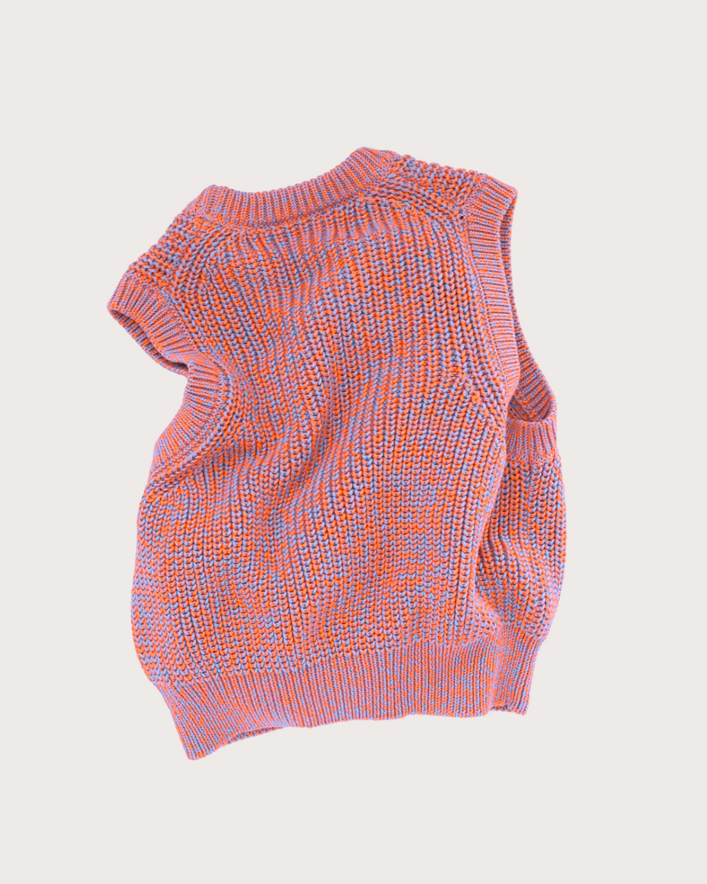 Skye chunky boxy kids knit vest in coral and soft blue organic cotton with textured stitch