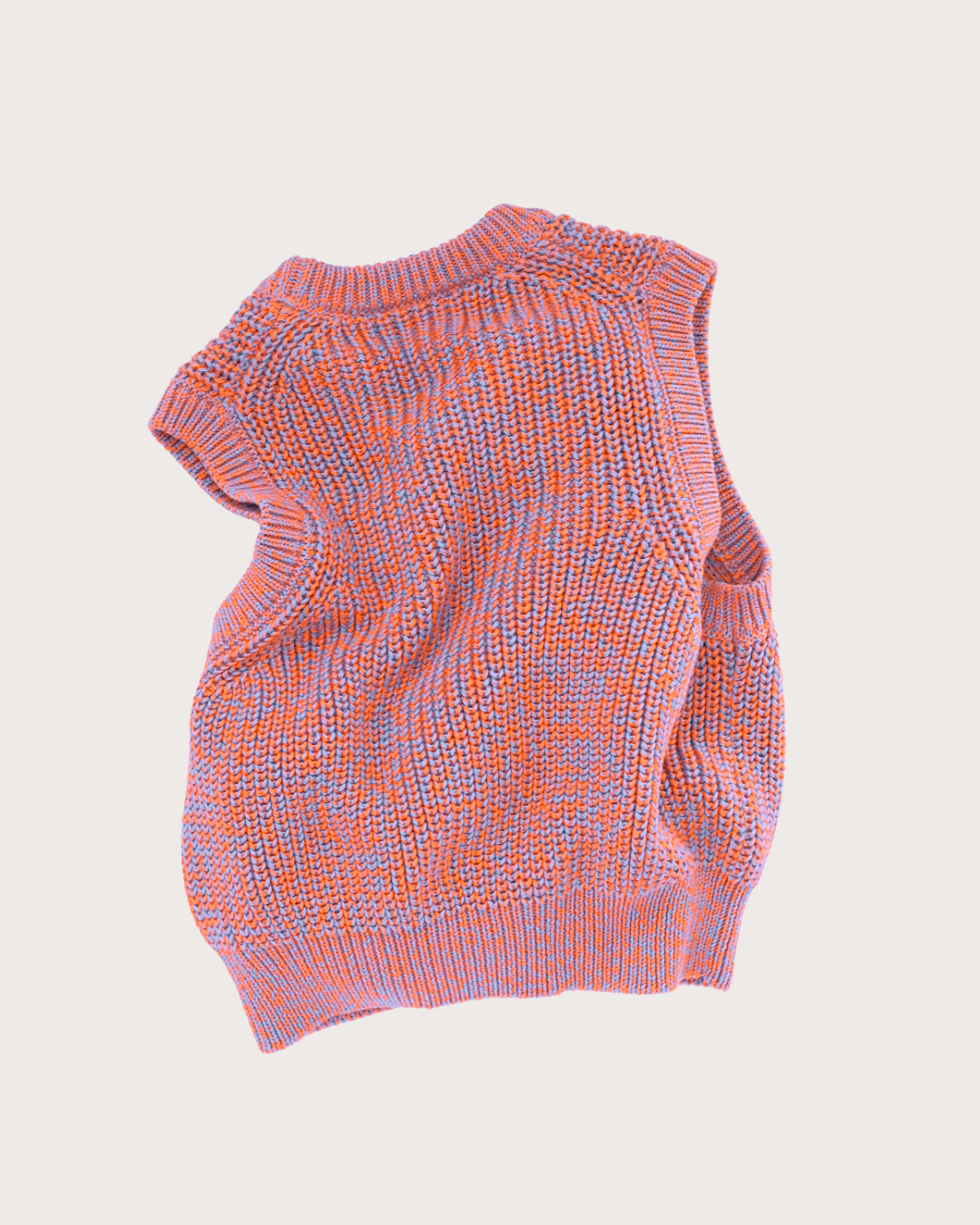 Skye chunky boxy kids knit vest in coral and soft blue organic cotton with textured stitch