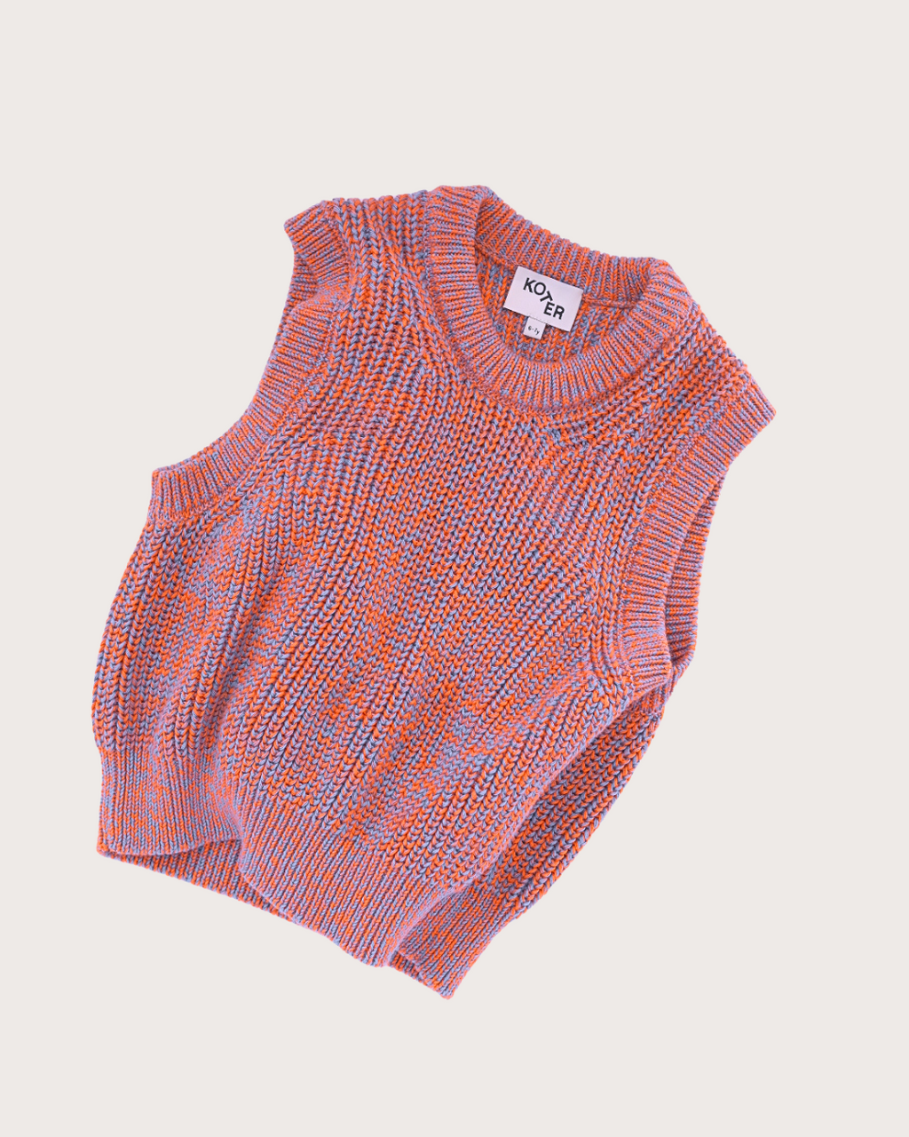 Skye chunky boxy knit vest in coral and soft blue organic cotton with textured stitch