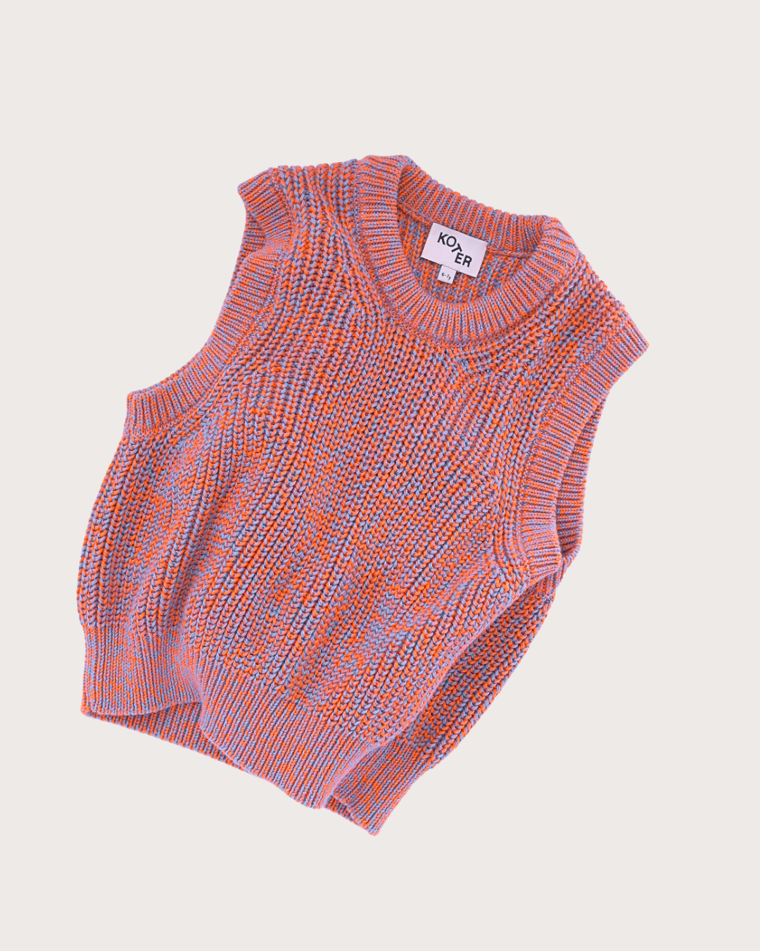 Skye chunky boxy knit vest in coral and soft blue organic cotton with textured stitch