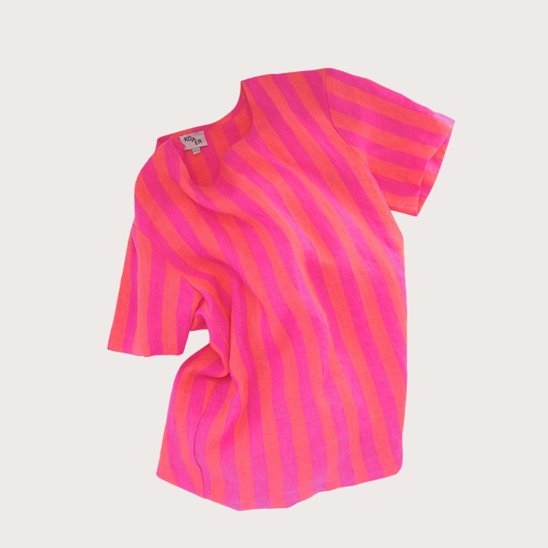 Pink and orange linen striped dress