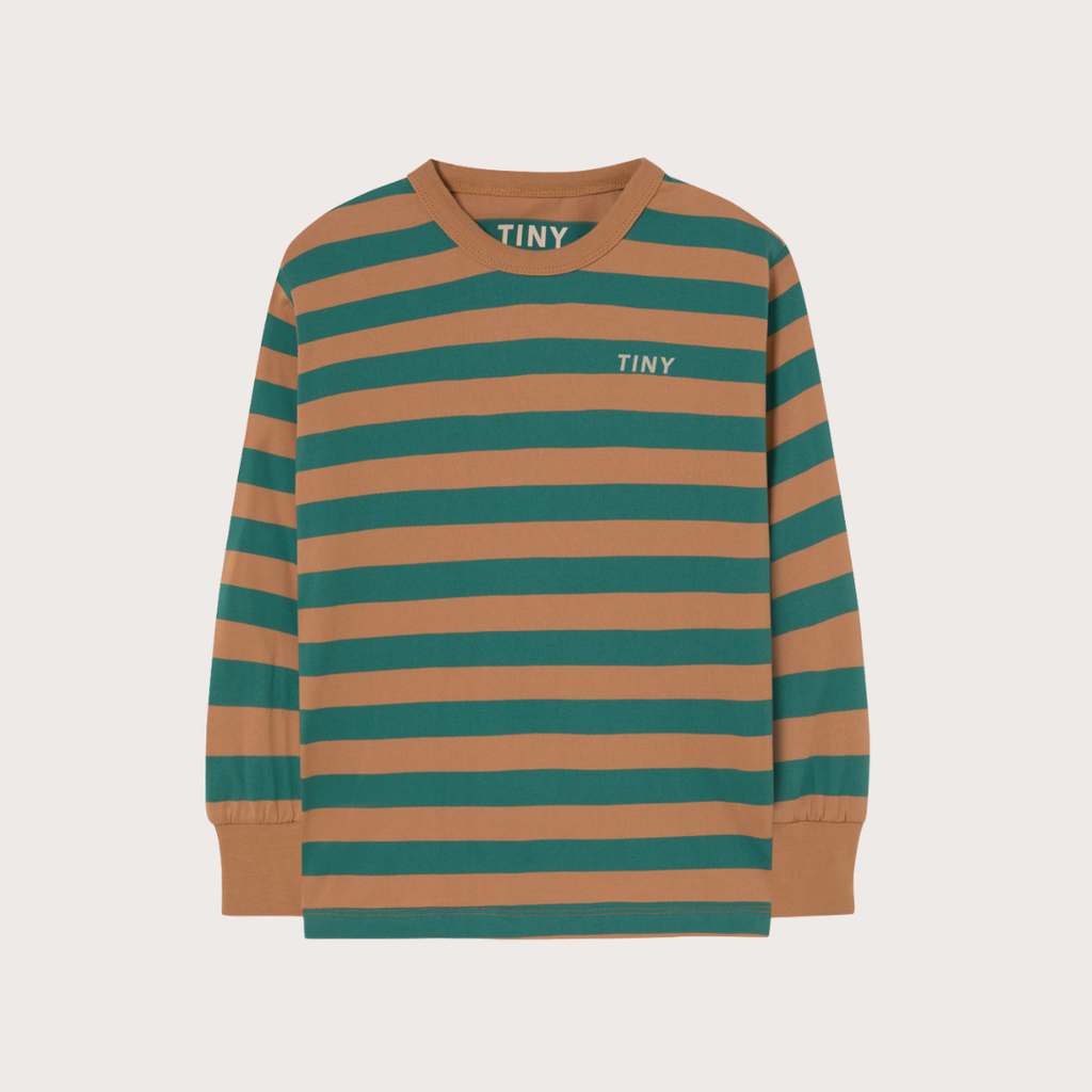 Tiny Cottons Green and brown long sleeve stripe t-shirt