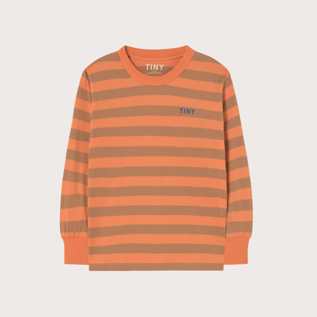 Tiny Cottons Peach and brown long sleeve stripe t-shirt