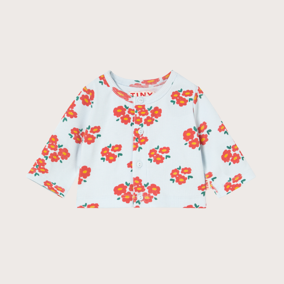 Tiny Cottons White blossoms rib baby jacket