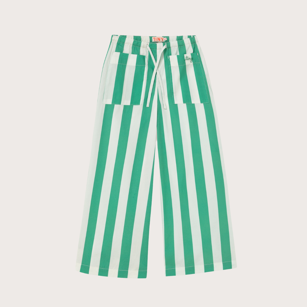 tiny cottons Emerald green stripe wide leg trousers