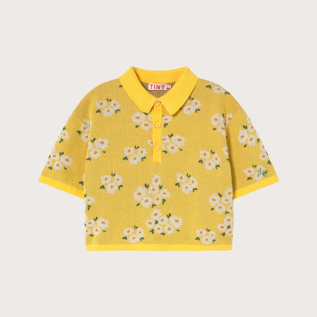 Tiny Cottons Yellow flower print knitted polo