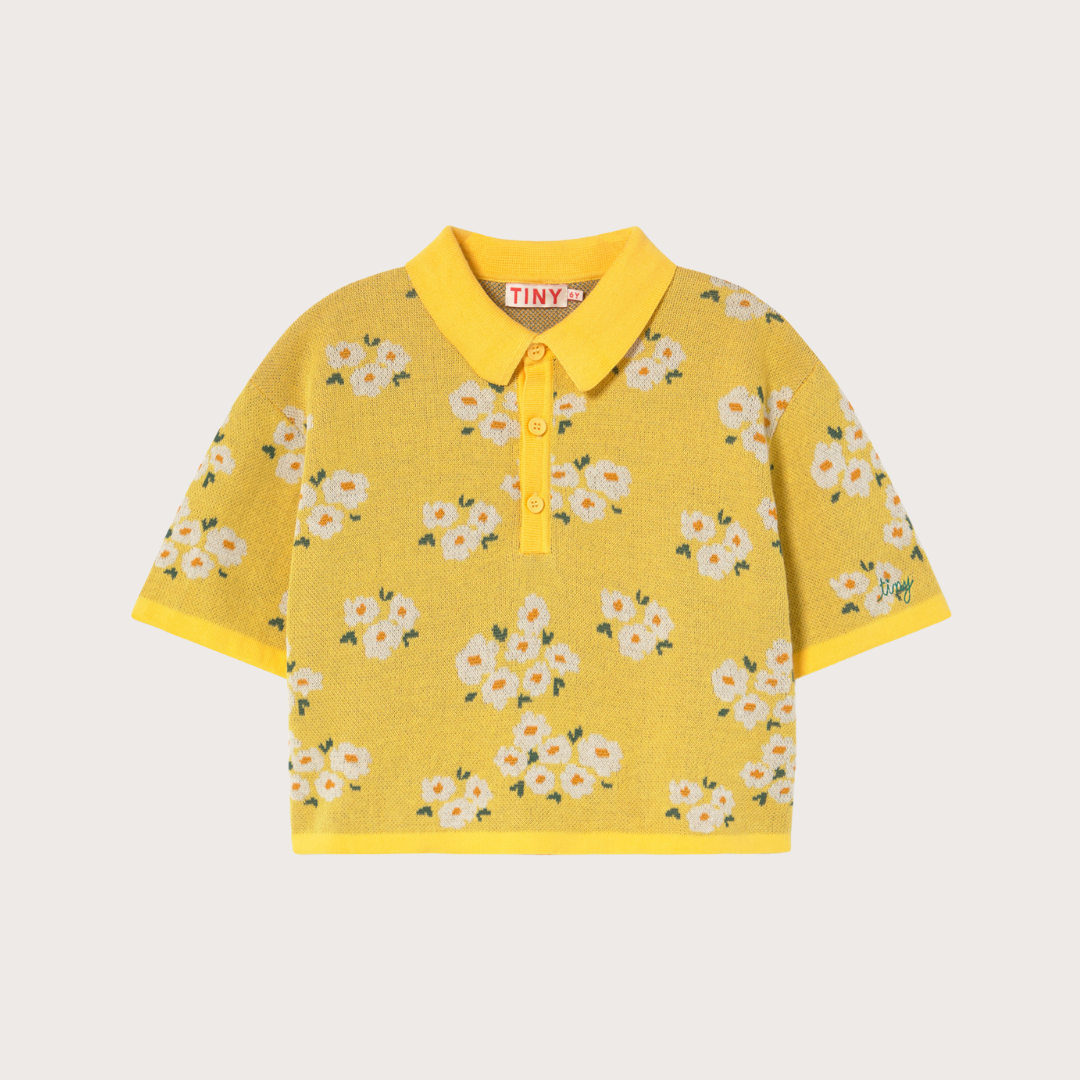 Tiny Cottons Yellow flower print knitted polo