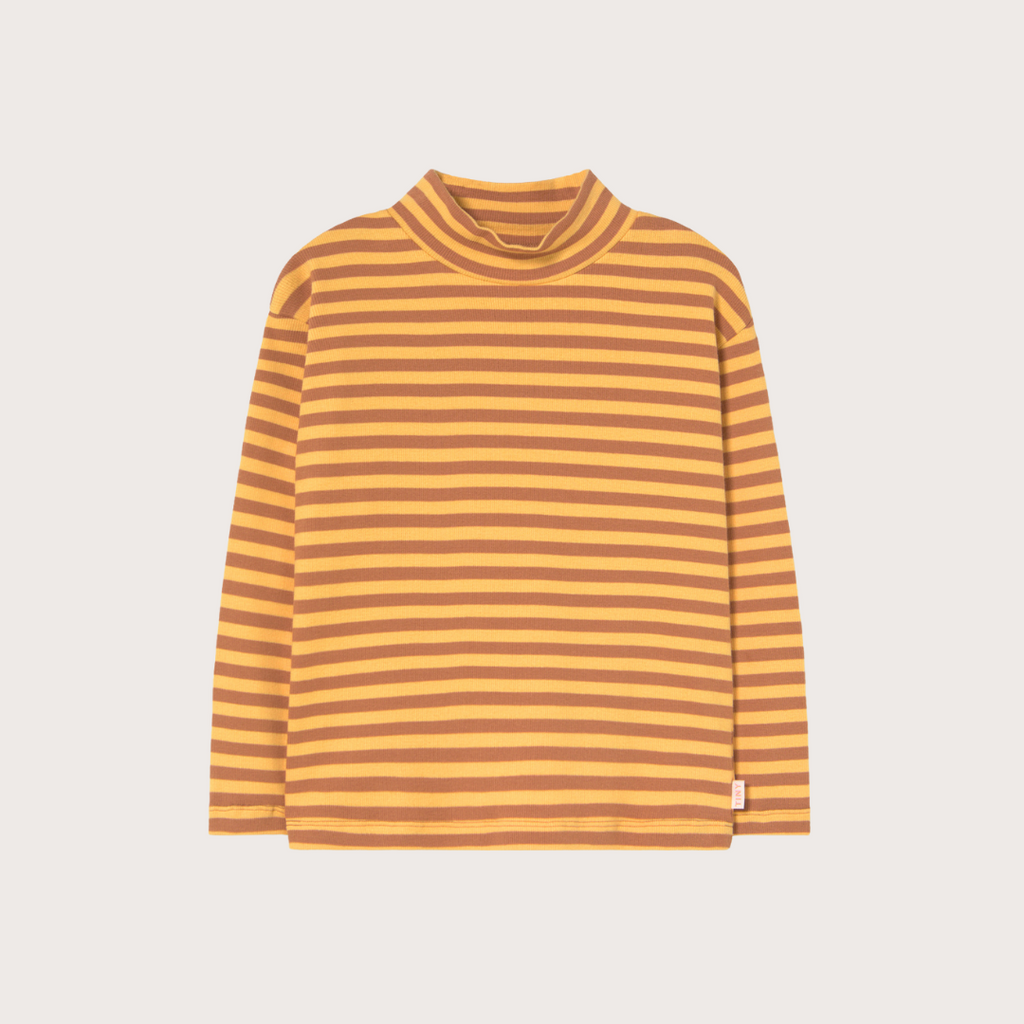 Tiny Cottons Yellow stripe riibbed mock neck top