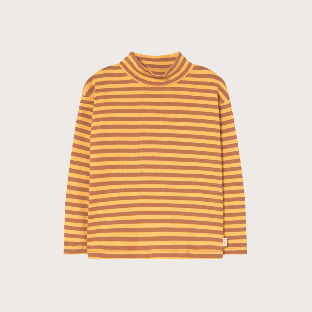Tiny Cottons Yellow stripe riibbed mock neck top