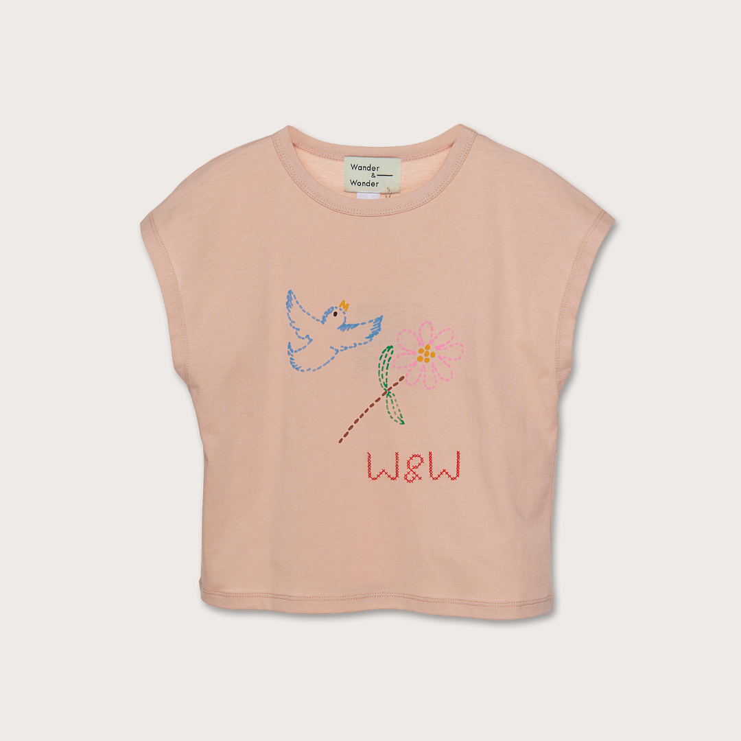 Wander & Wonder Pink sleeveless embroidered top