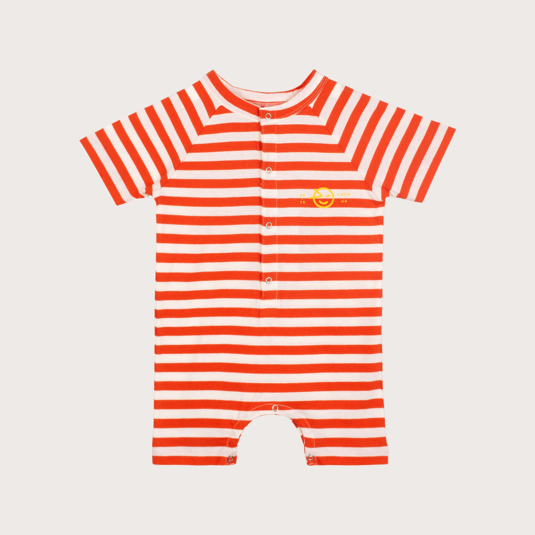 Wynken Red stripe bubble onesie