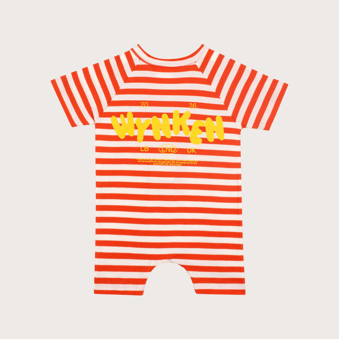 Wynken Red stripe bubble onesie