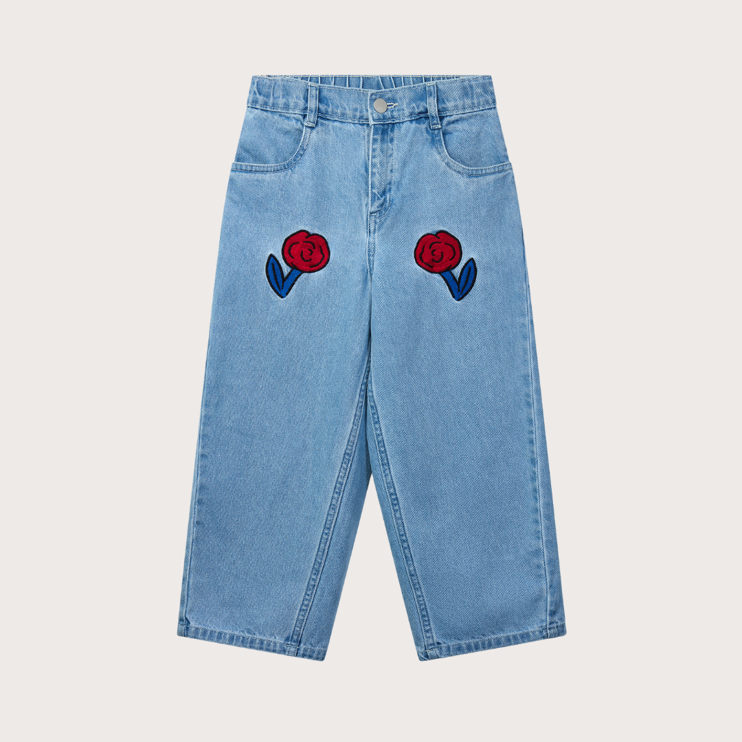 Wynken Light denim rose patch jeans