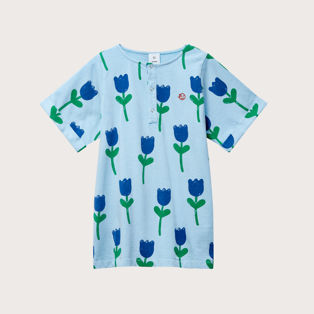 Bird blue flower print jersey dress