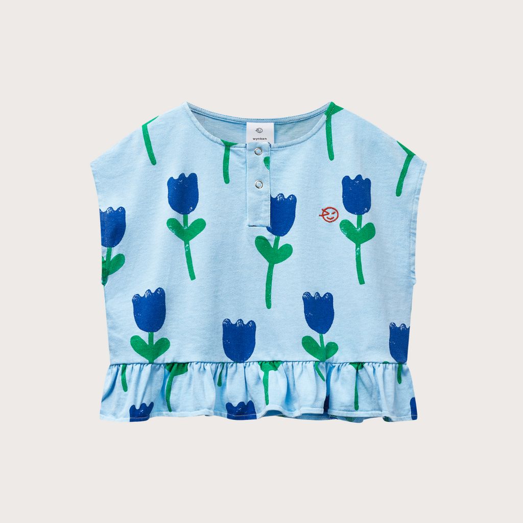 Wynken Bird blue flower print frill top